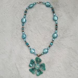 Kenneth Cole Flower Pendant on Artisan Made Beaded Necklace